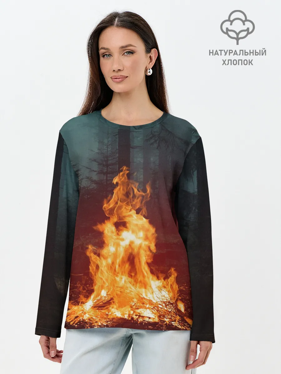 Лонгслив женский. Хлопок / Пикник в лесу