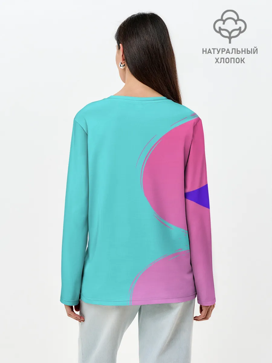 Лонгслив женский. Хлопок / Розово-голубой градиент