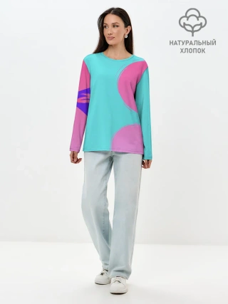 Лонгслив женский. Хлопок / Розово-голубой градиент