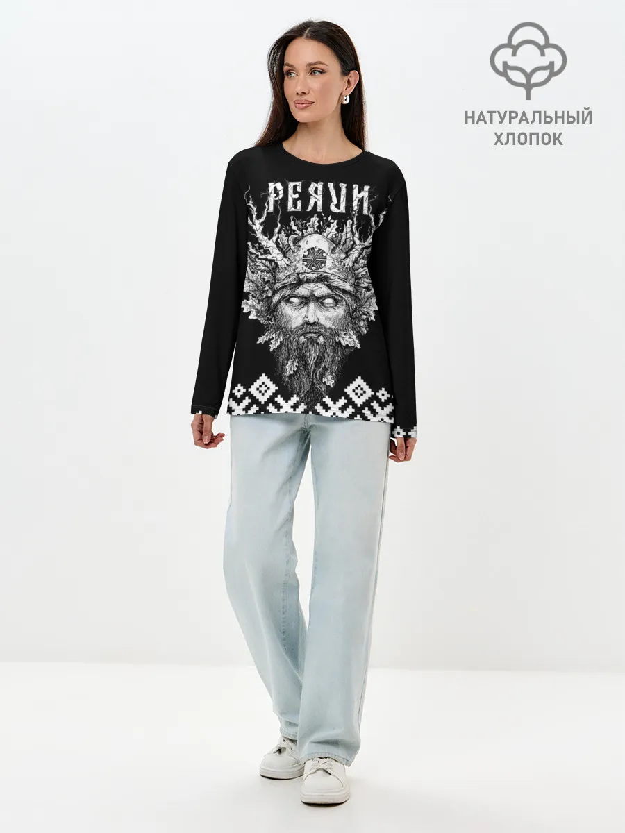 Лонгслив женский. Хлопок / Славянский бог Перун