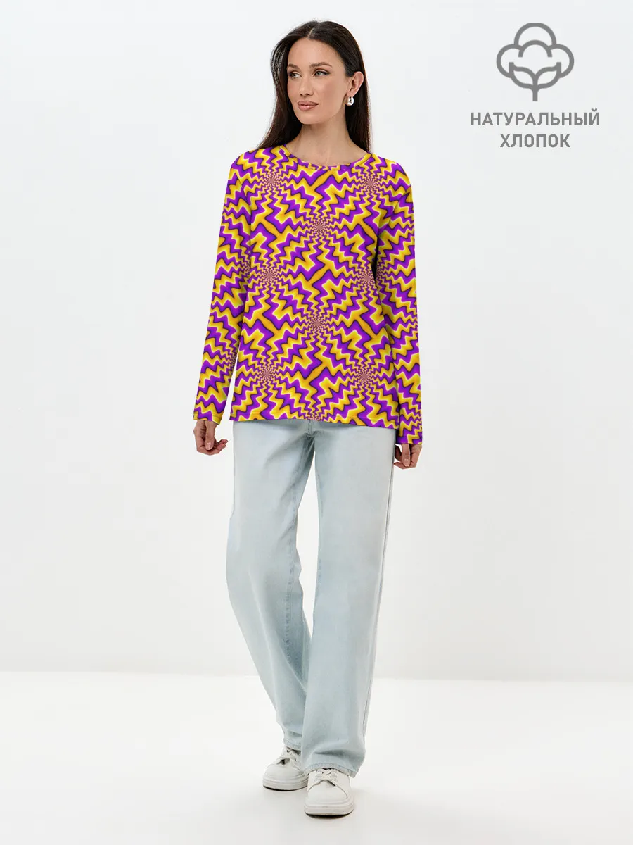 Лонгслив женский. Хлопок / Желто-фиолетовая иллюзия