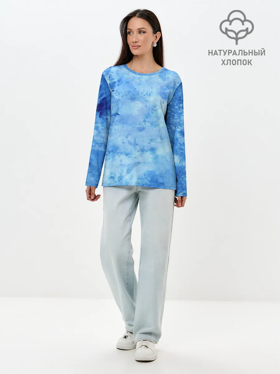 Лонгслив женский. Хлопок / Красочная синева