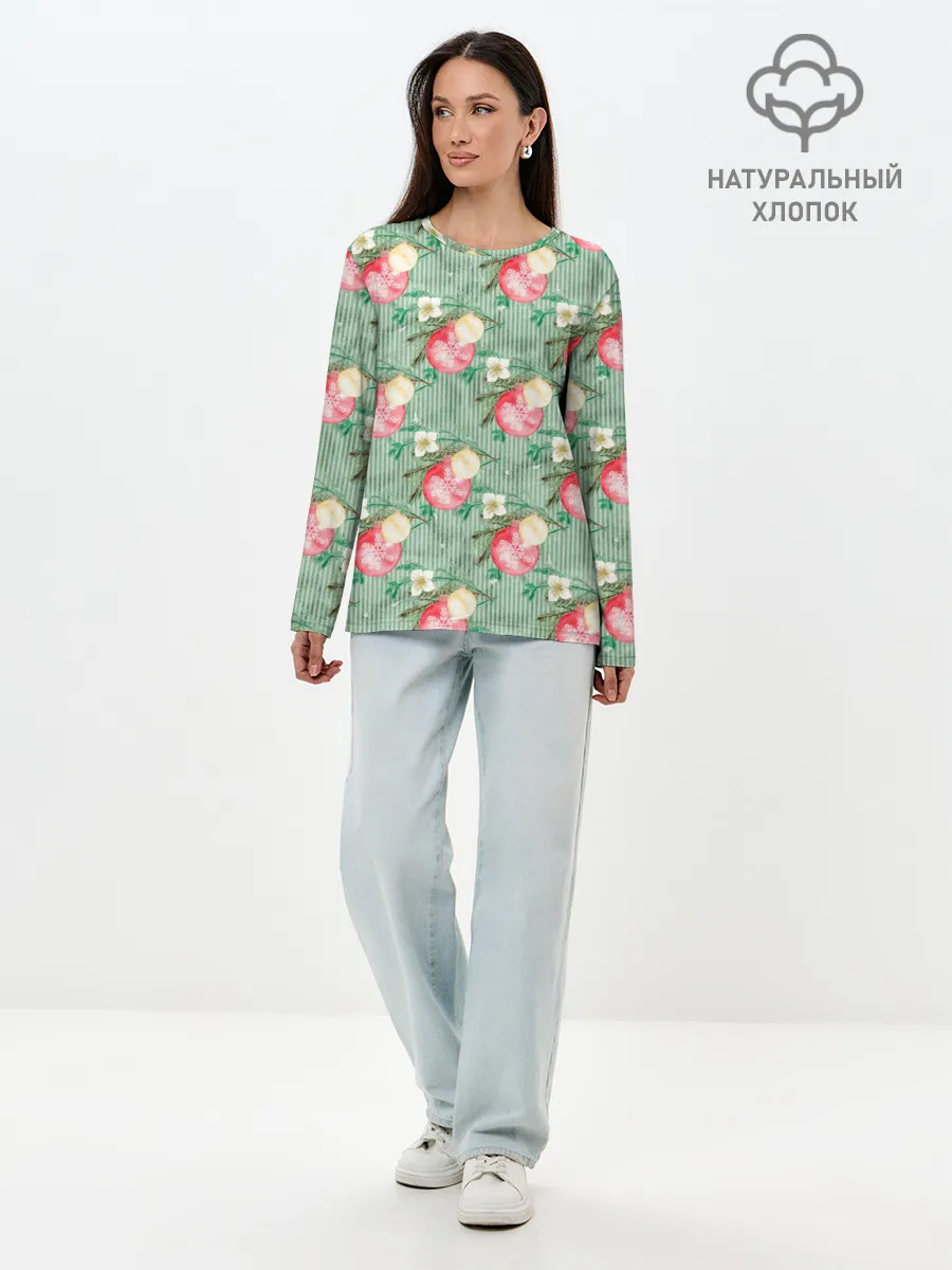 Лонгслив женский. Хлопок / Елочные игрушки шары