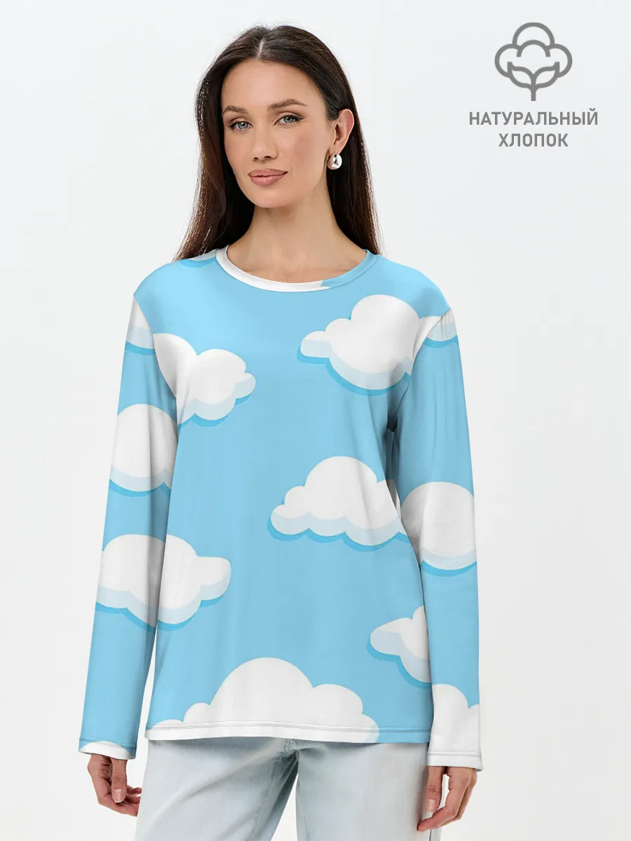 Лонгслив женский. Хлопок / Белые облака