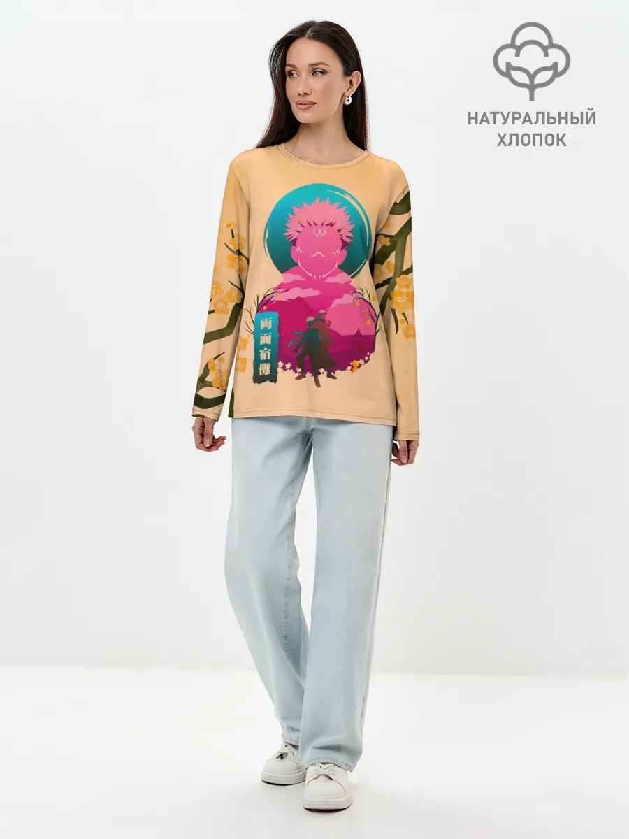 Лонгслив женский. Хлопок / Юдзи сосуд для Сукуна - Магическая битва