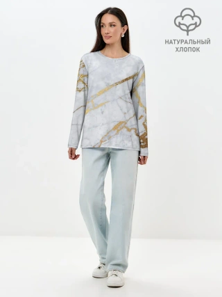 Лонгслив женский. Хлопок / Золото на белом