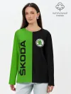 Лонгслив женский. Хлопок / SKODA черно-зеленый