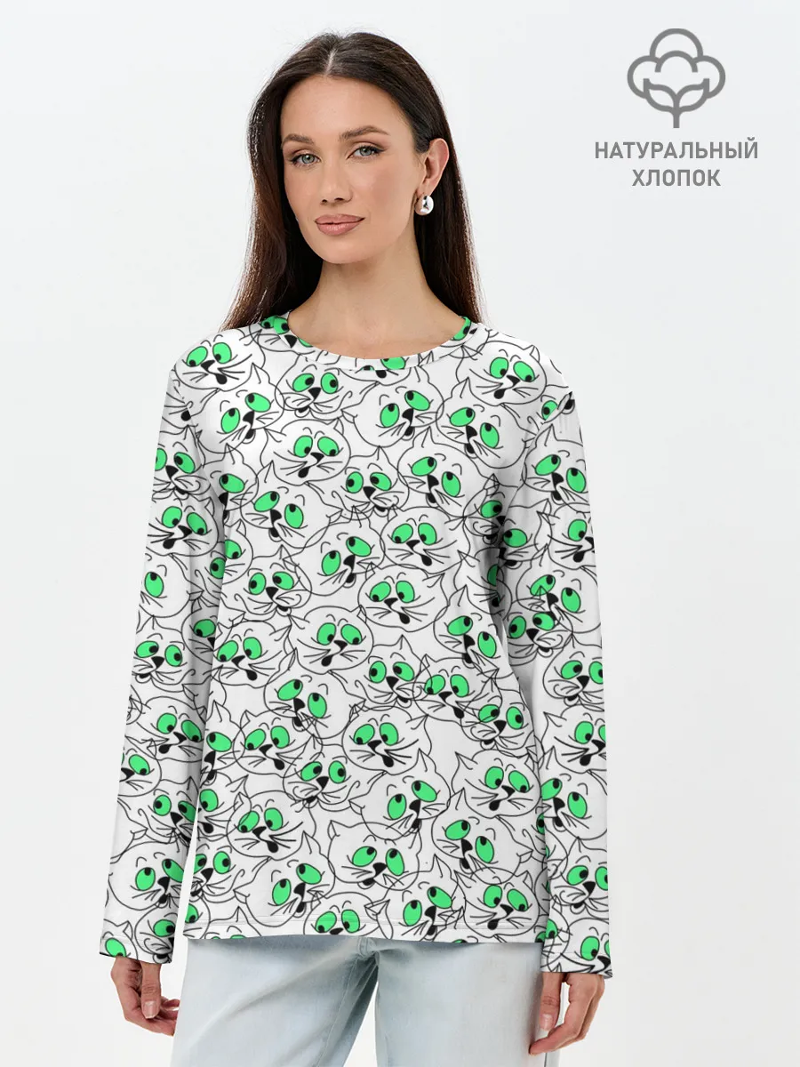 Лонгслив женский. Хлопок / Веселые кошачьи глазки