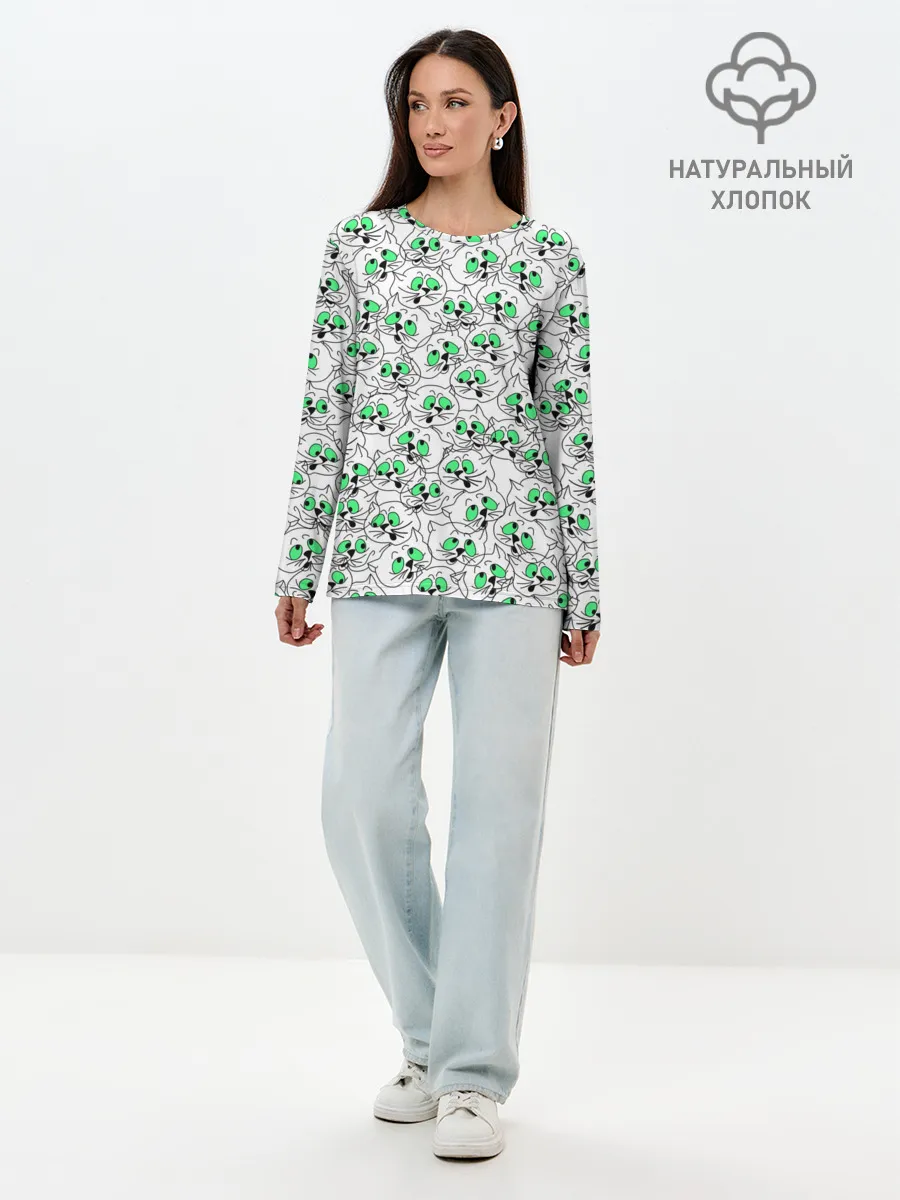 Лонгслив женский. Хлопок / Веселые кошачьи глазки