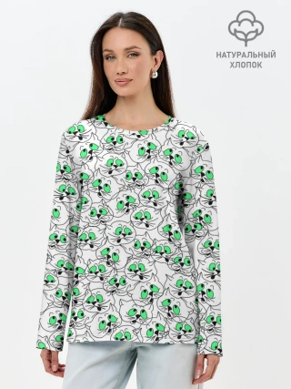 Лонгслив женский. Хлопок / Веселые кошачьи глазки