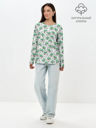 Лонгслив женский. Хлопок / Веселые кошачьи глазки