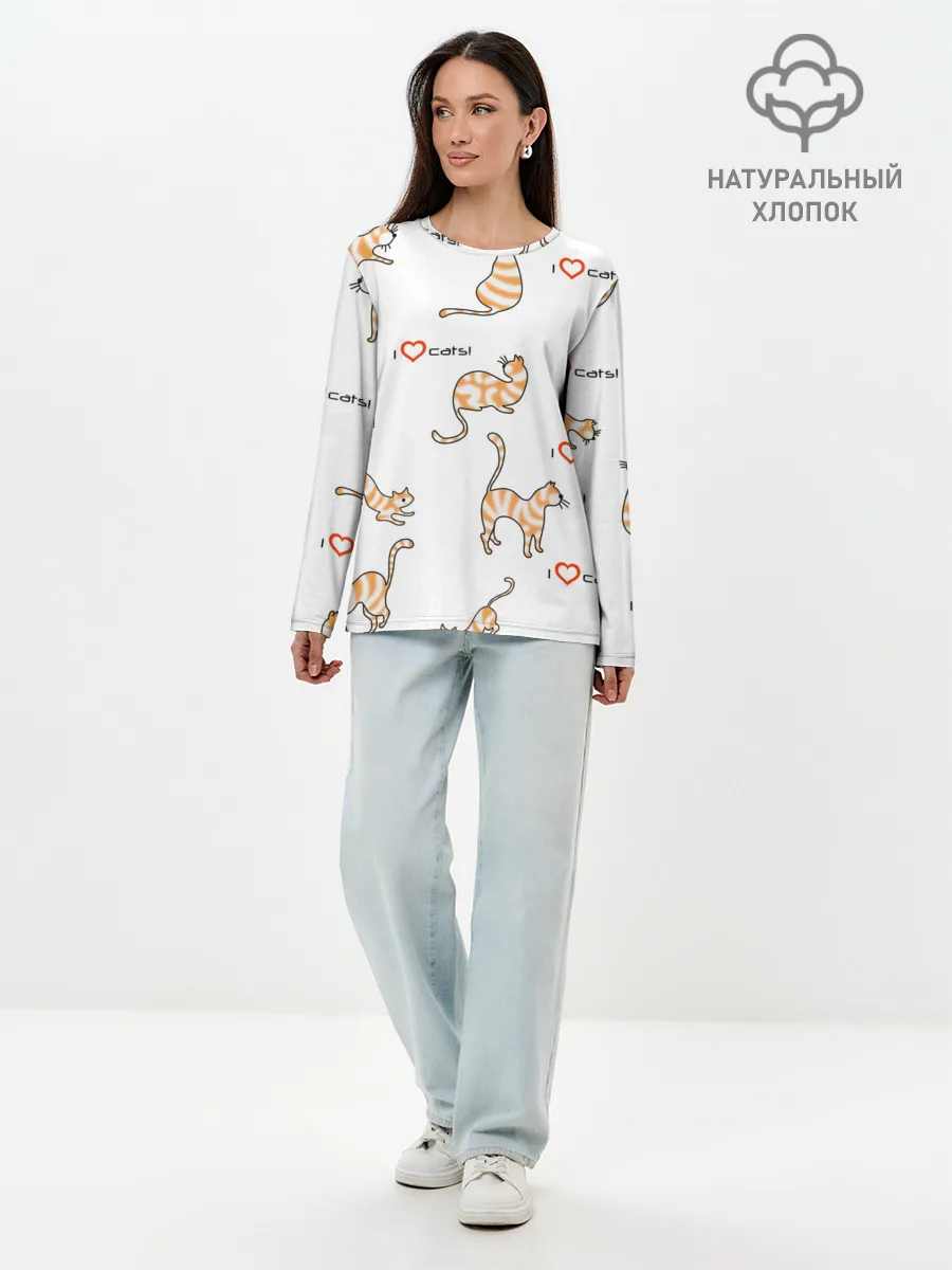 Лонгслив женский. Хлопок / Кот - моя любовь