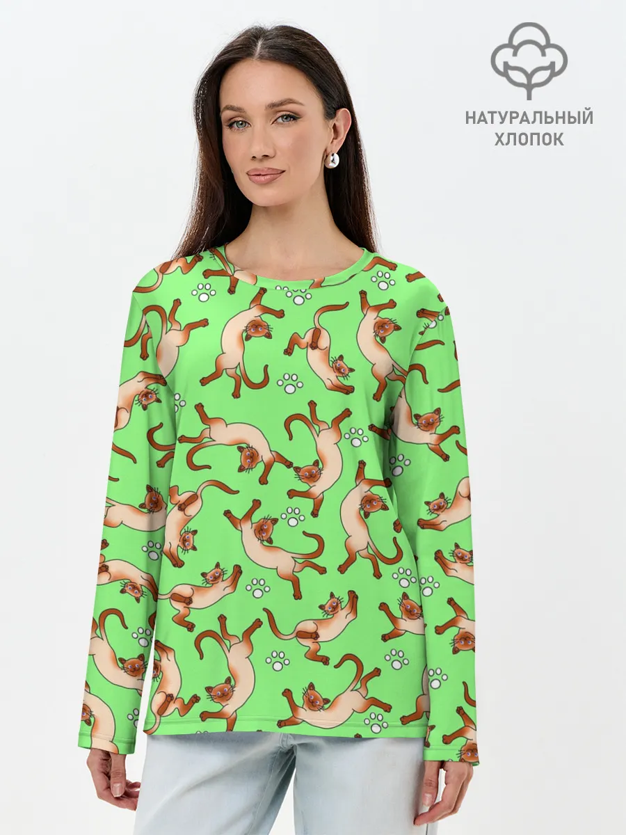 Лонгслив женский. Хлопок / Сиамские коты