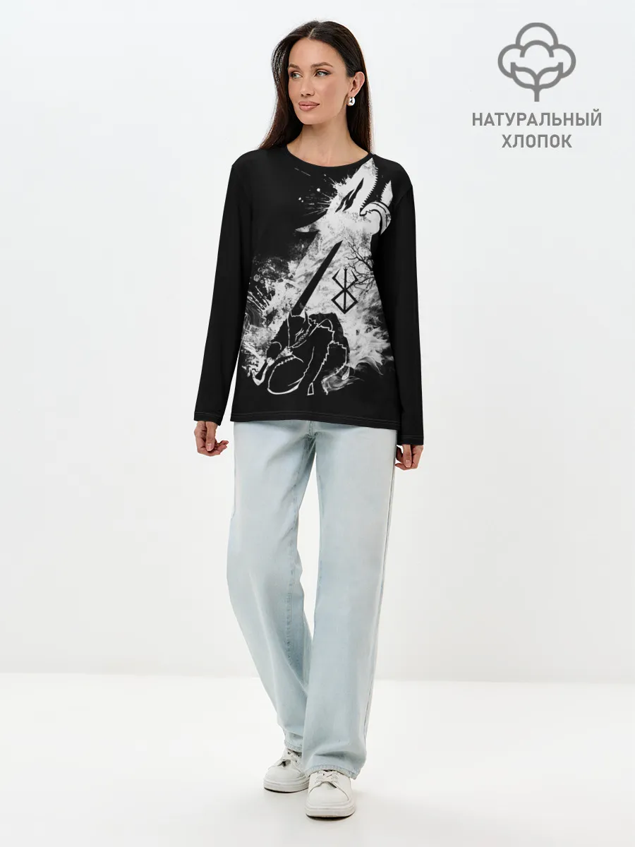 Лонгслив женский. Хлопок / БЕРСЕРК БЕЛЫЙ ГАТС С МЕЧОМ
