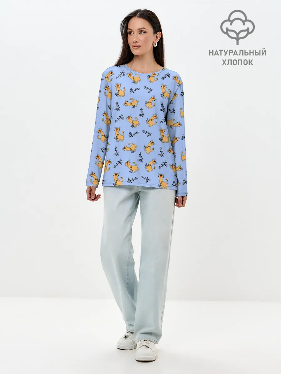 Лонгслив женский. Хлопок / Радостный кот