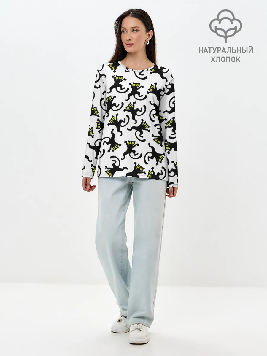Лонгслив женский. Хлопок / Танец котов