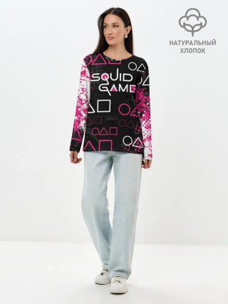 Лонгслив женский. Хлопок / ИГРА В КАЛЬМАРА / ГРАНЖ ЛОГО