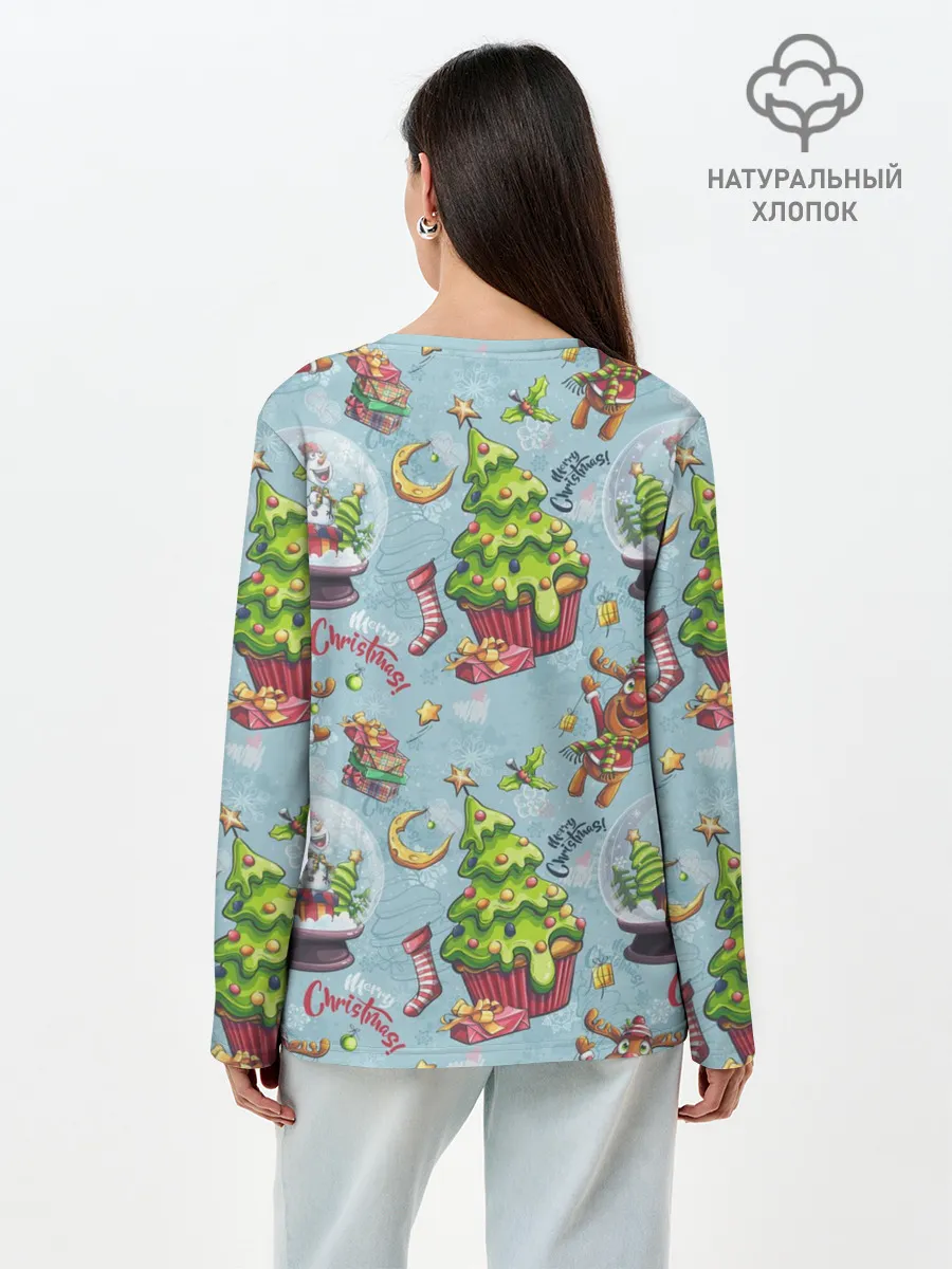 Лонгслив женский. Хлопок / Merry Christmas Pattern