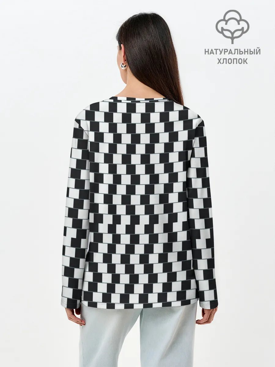 Лонгслив женский. Хлопок / Шахматная Иллюзия Искажения
