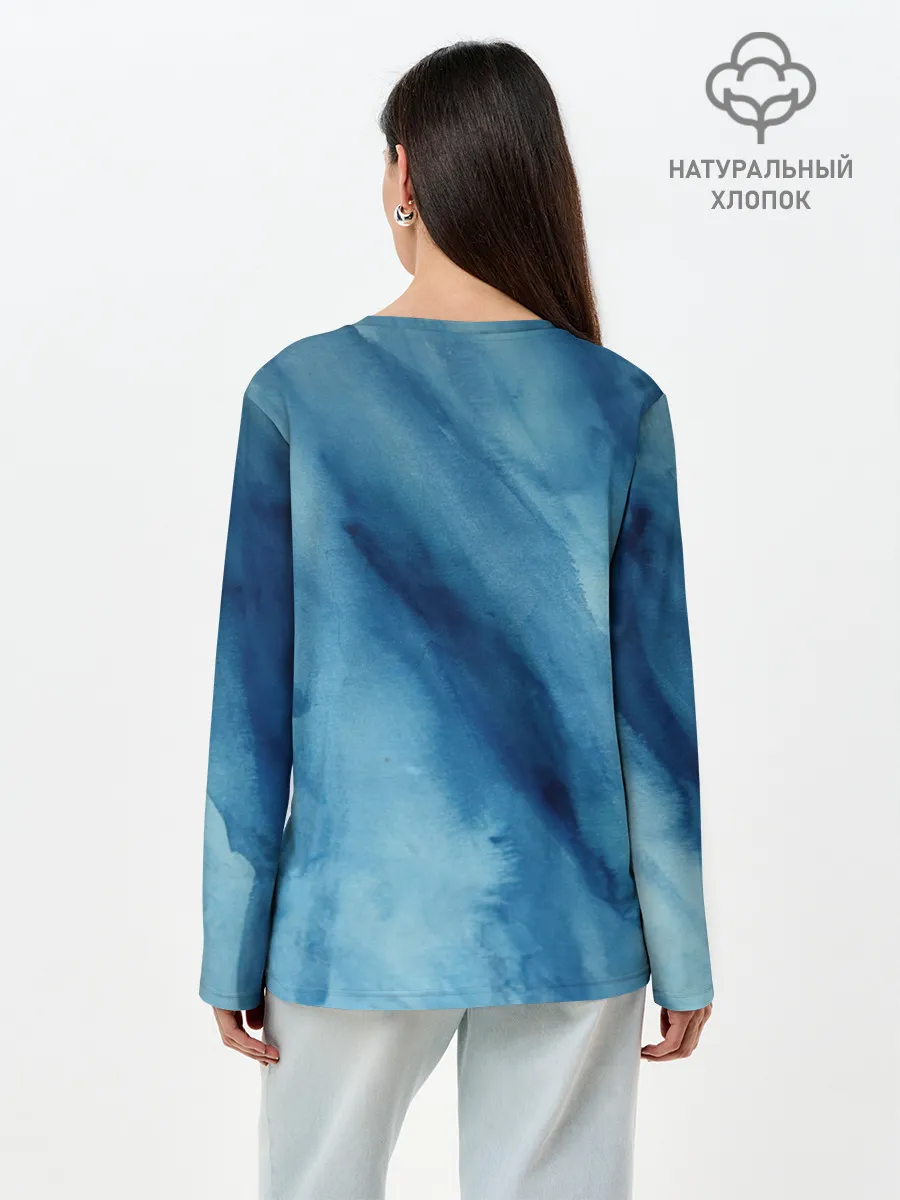 Лонгслив женский. Хлопок / Голубой мрамор