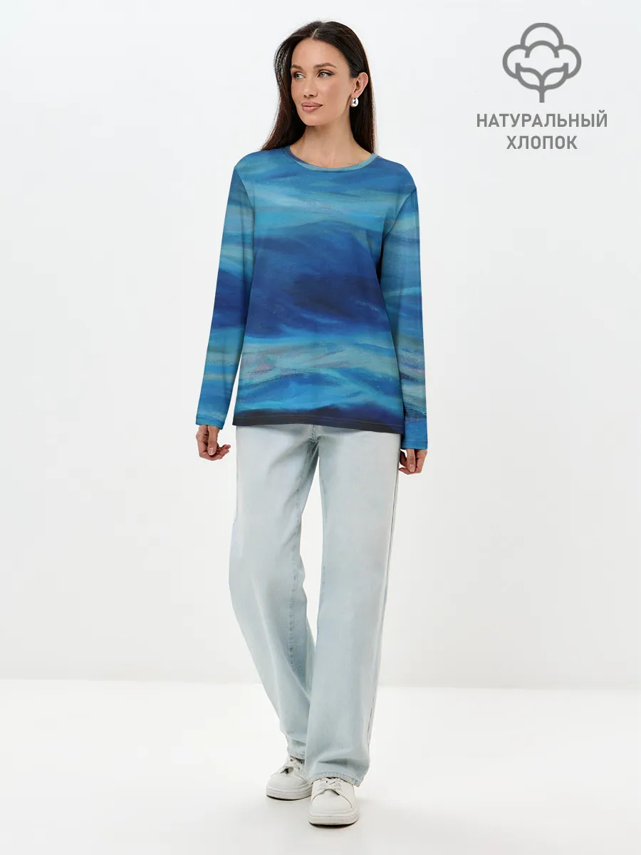 Лонгслив женский. Хлопок / Акварельное море