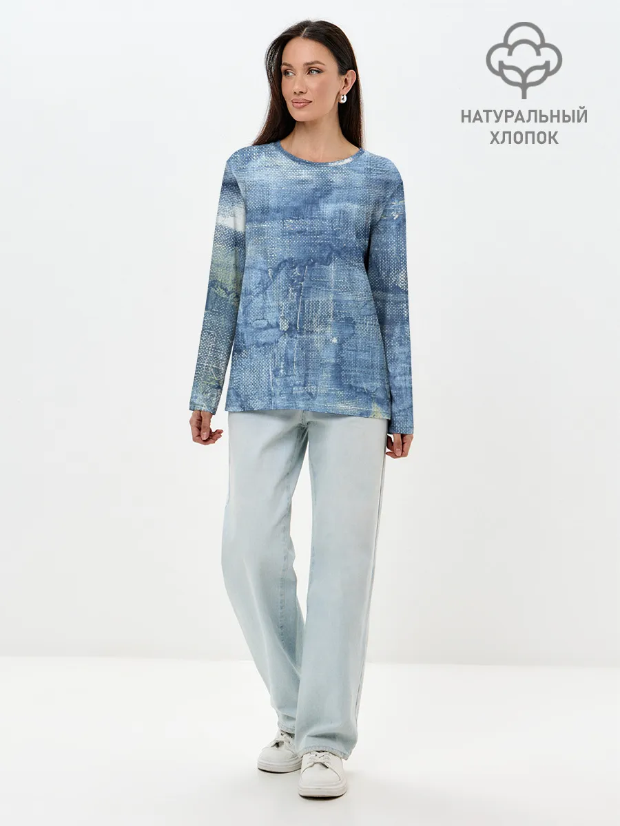Лонгслив женский. Хлопок / Джинсовые мазки