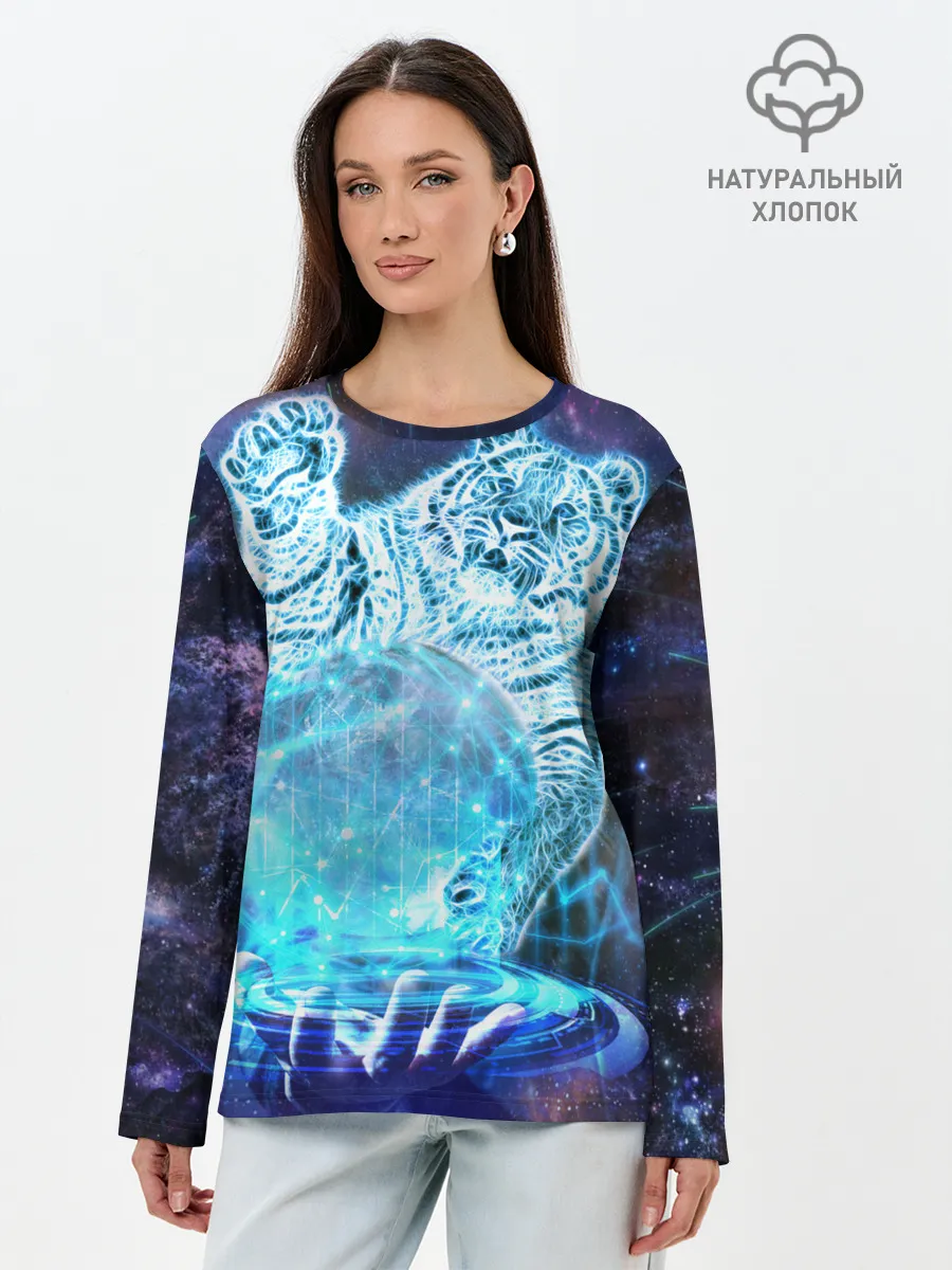 Лонгслив женский. Хлопок / Звездный тигр