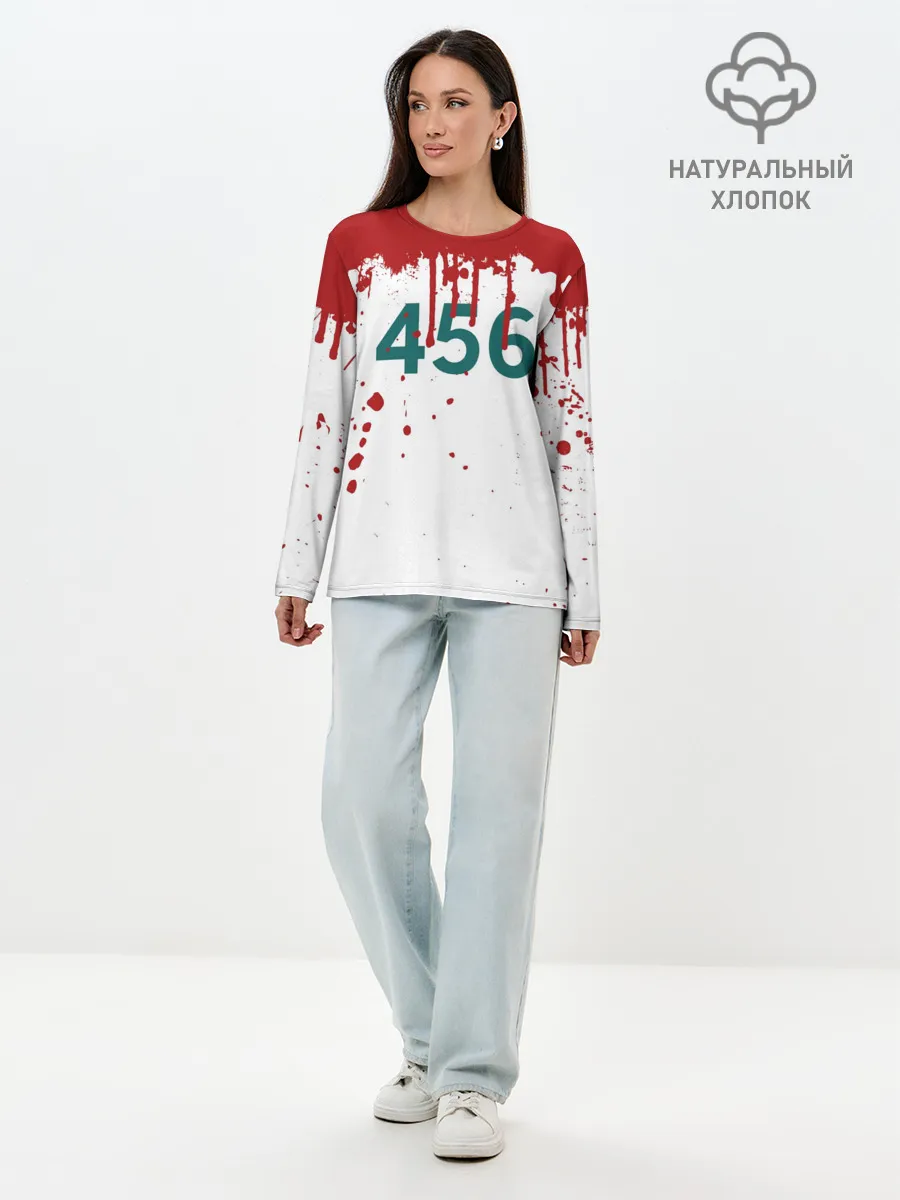 Лонгслив женский. Хлопок / ИГРА В КАЛЬМАРА ПЕРСОНАЖ 456 КРОВЬ