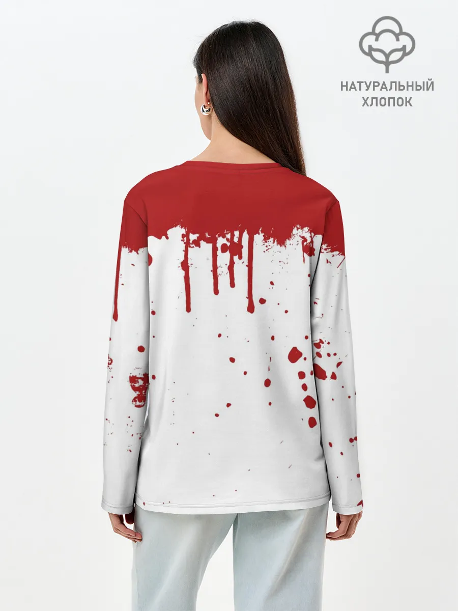 Лонгслив женский. Хлопок / ИГРА В КАЛЬМАРА ПЕРСОНАЖ 001 КРОВЬ