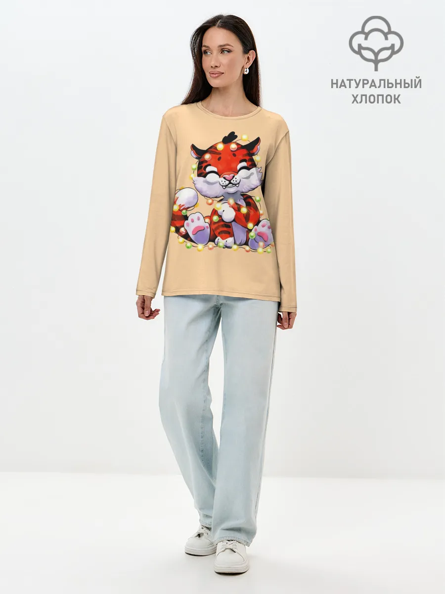 Лонгслив женский. Хлопок / Новогодний тигрёнок