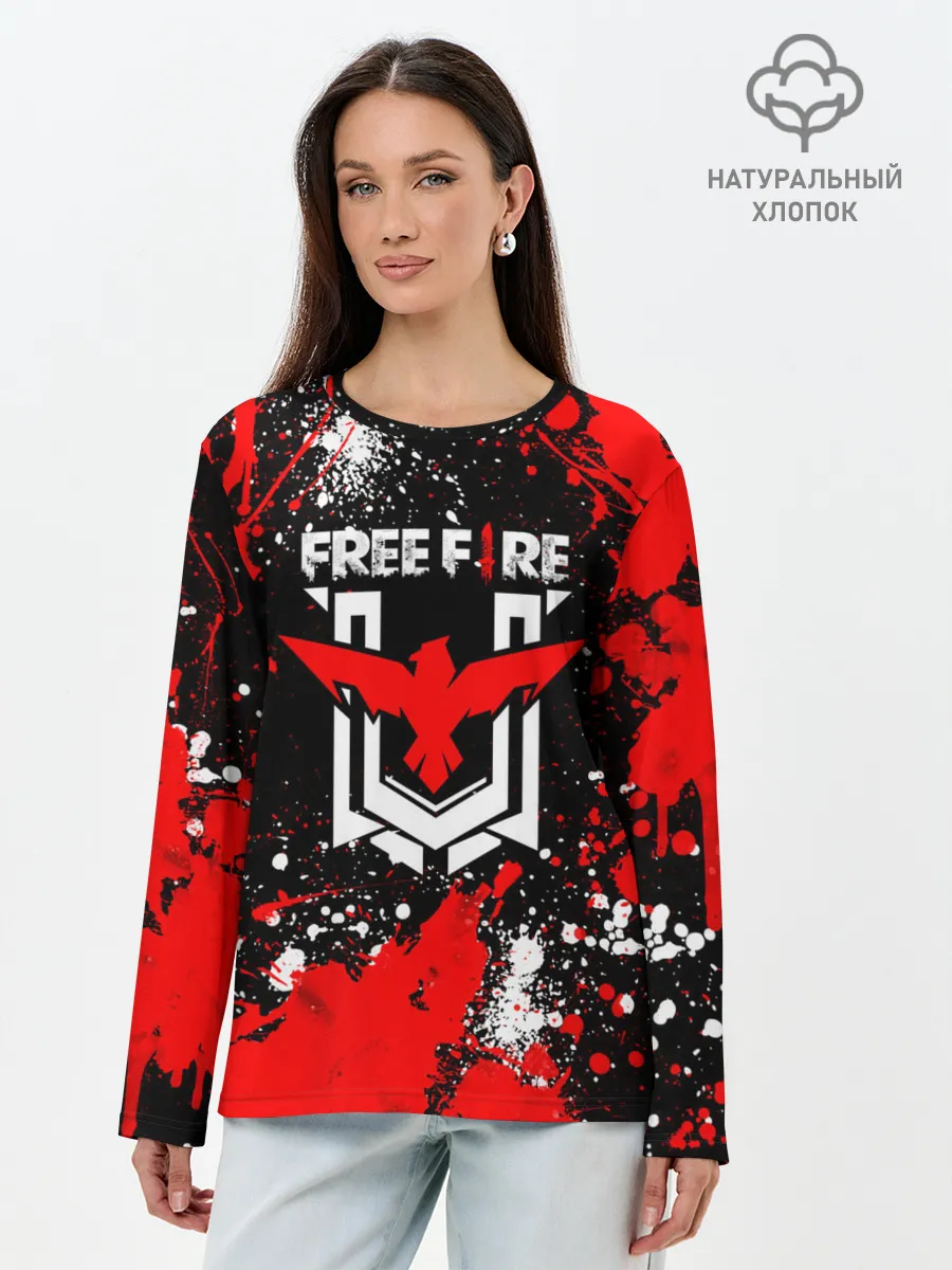 Лонгслив женский. Хлопок / Free Fire: Брызги и капли красок.