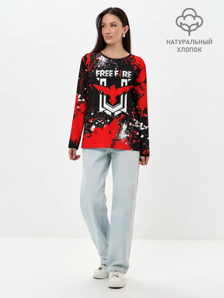 Лонгслив женский. Хлопок / Free Fire: Брызги и капли красок.