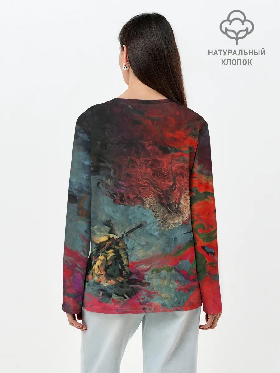 Лонгслив женский. Хлопок / Sekiro Самурай против дракона