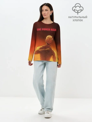 Лонгслив женский. Хлопок / Сайтама в огне One Punch-Man
