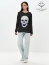 Лонгслив женский. Хлопок / Неоновый светящийся череп