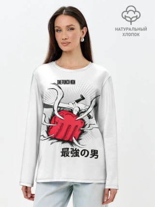 Лонгслив женский. Хлопок / Удар лысого плаща One Punch-Man
