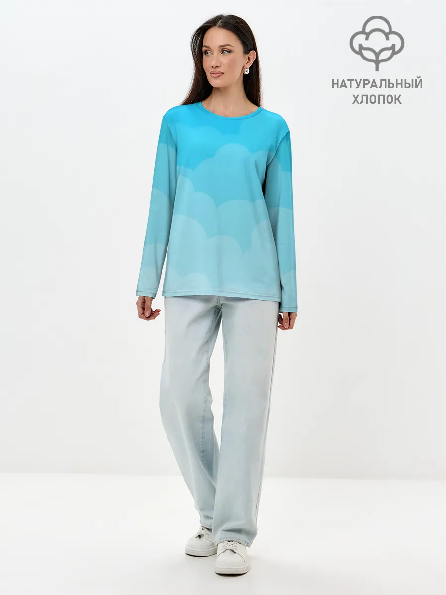 Лонгслив женский. Хлопок / Голубые облака
