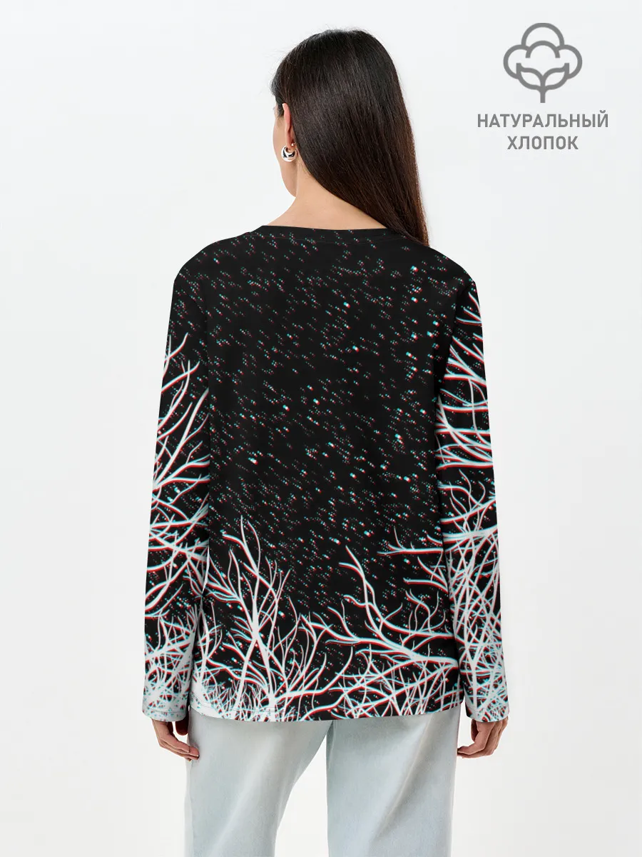 Лонгслив женский. Хлопок / СИРЕНОГОЛОВЫЙ ГЛИТЧ ЛЕС, КОСМОС
