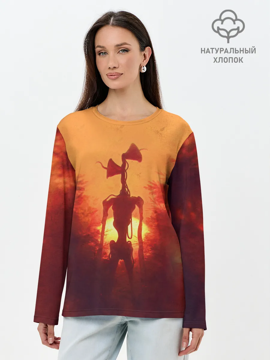 Лонгслив женский. Хлопок / СИРЕНОГОЛОВЫЙ НА ЗАКАТЕ