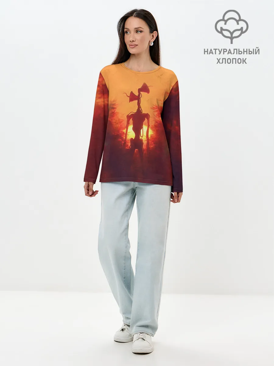 Лонгслив женский. Хлопок / СИРЕНОГОЛОВЫЙ НА ЗАКАТЕ