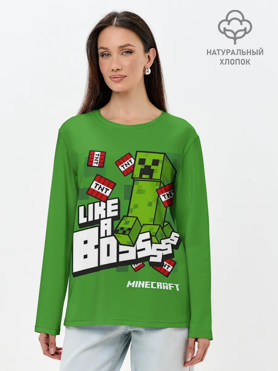 Лонгслив женский. Хлопок / LIKE A BOSS Minecraft Creepe