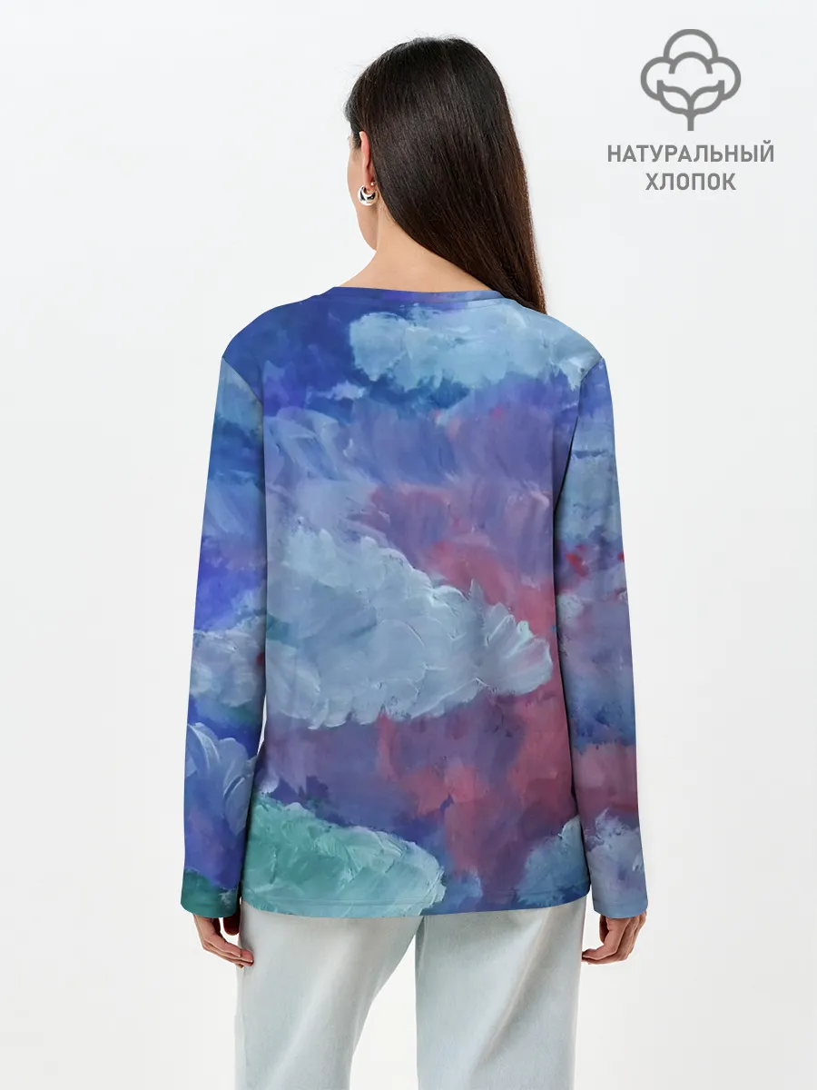 Лонгслив женский. Хлопок / Гуашевые облака