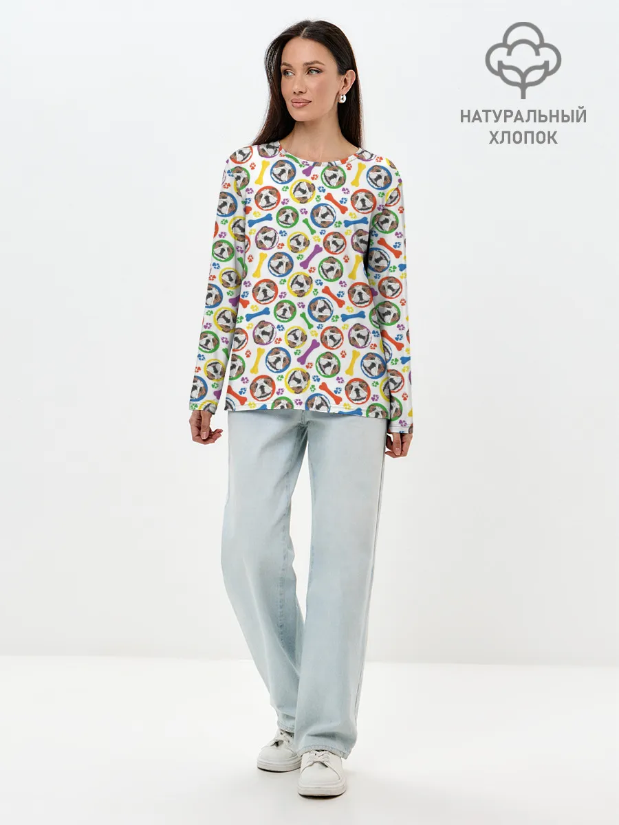 Лонгслив женский. Хлопок / Английский Бульдог