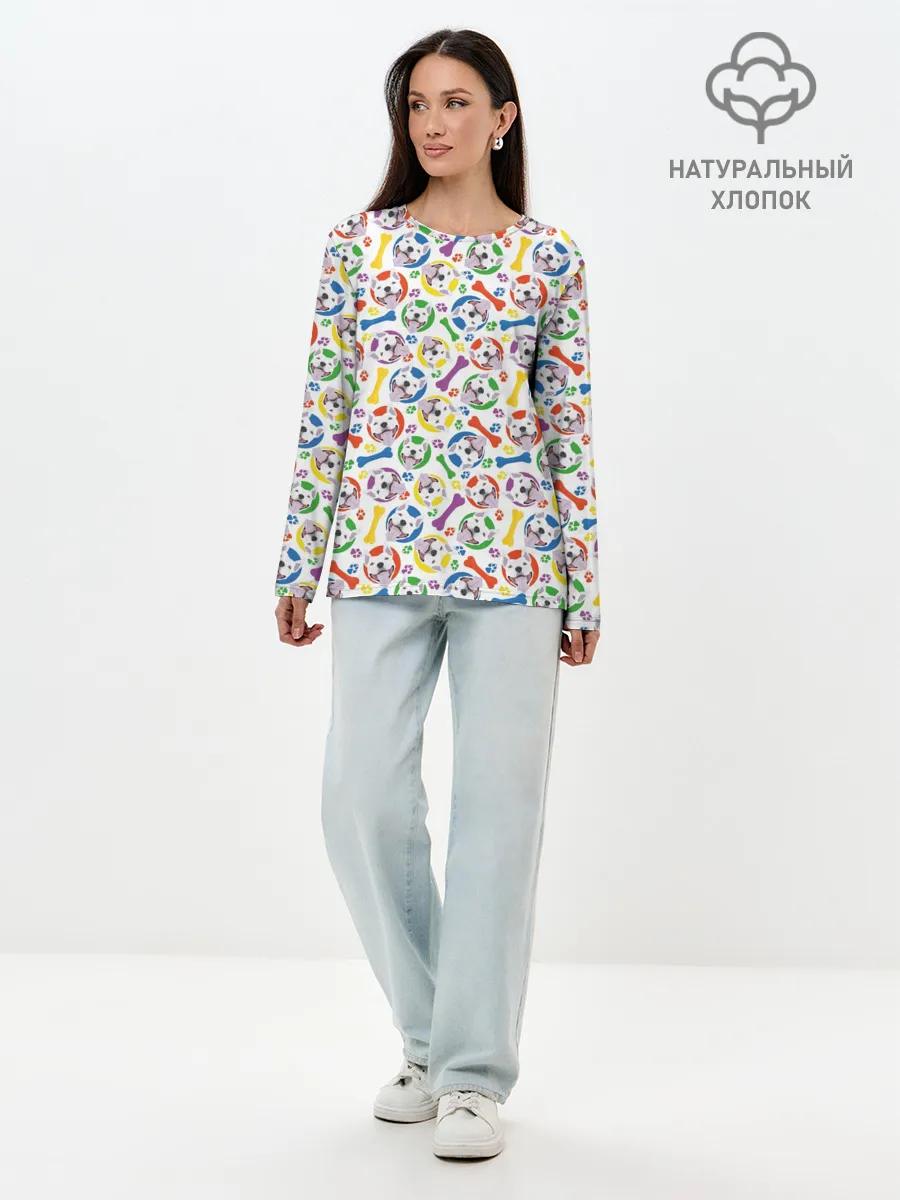 Лонгслив женский. Хлопок / Бультерьер
