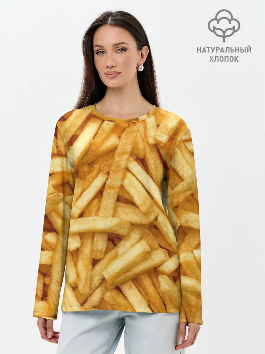 Лонгслив женский. Хлопок / Картошка фри/Фастфуд
