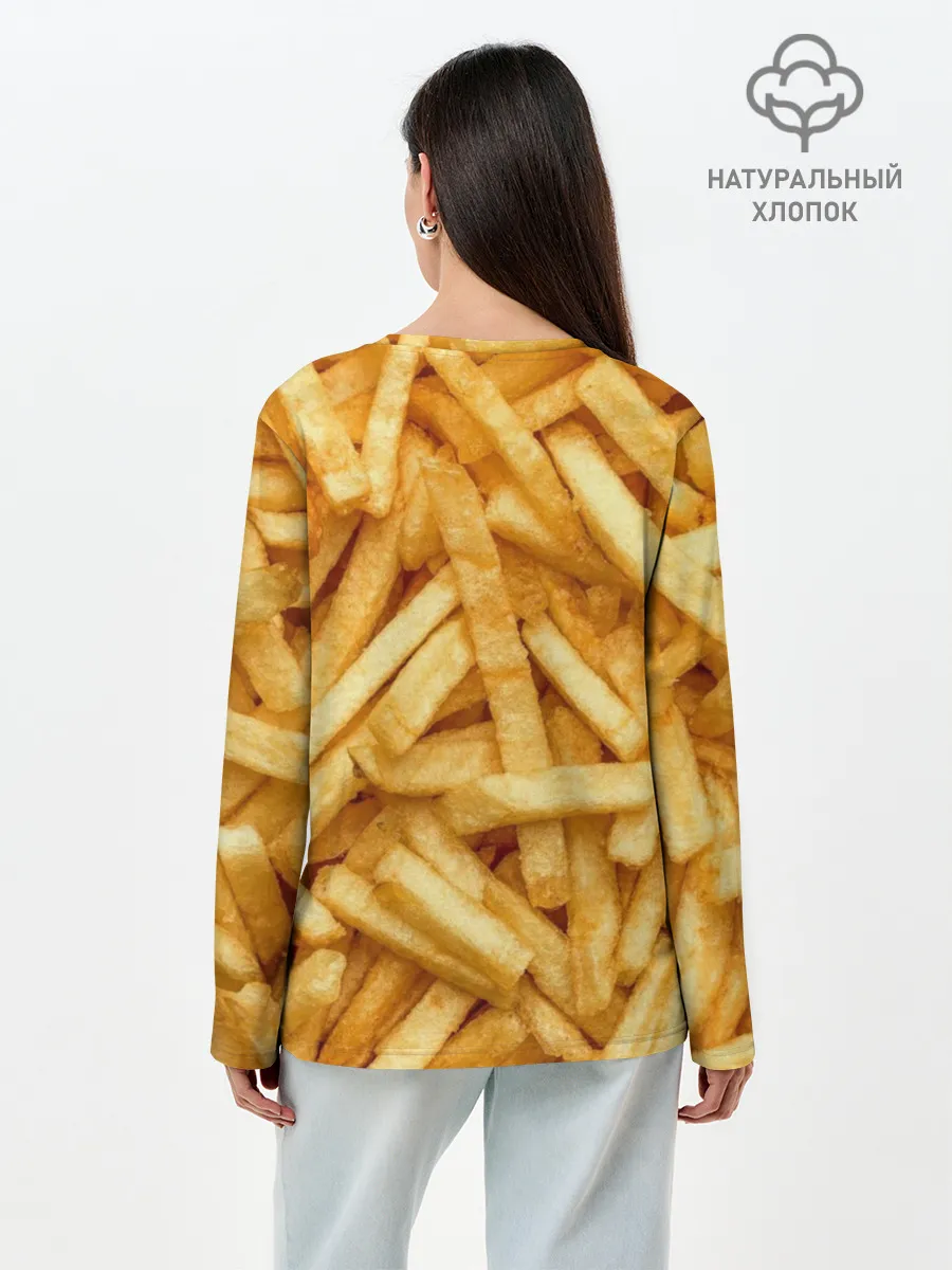 Лонгслив женский. Хлопок / Картошка фри/Фастфуд