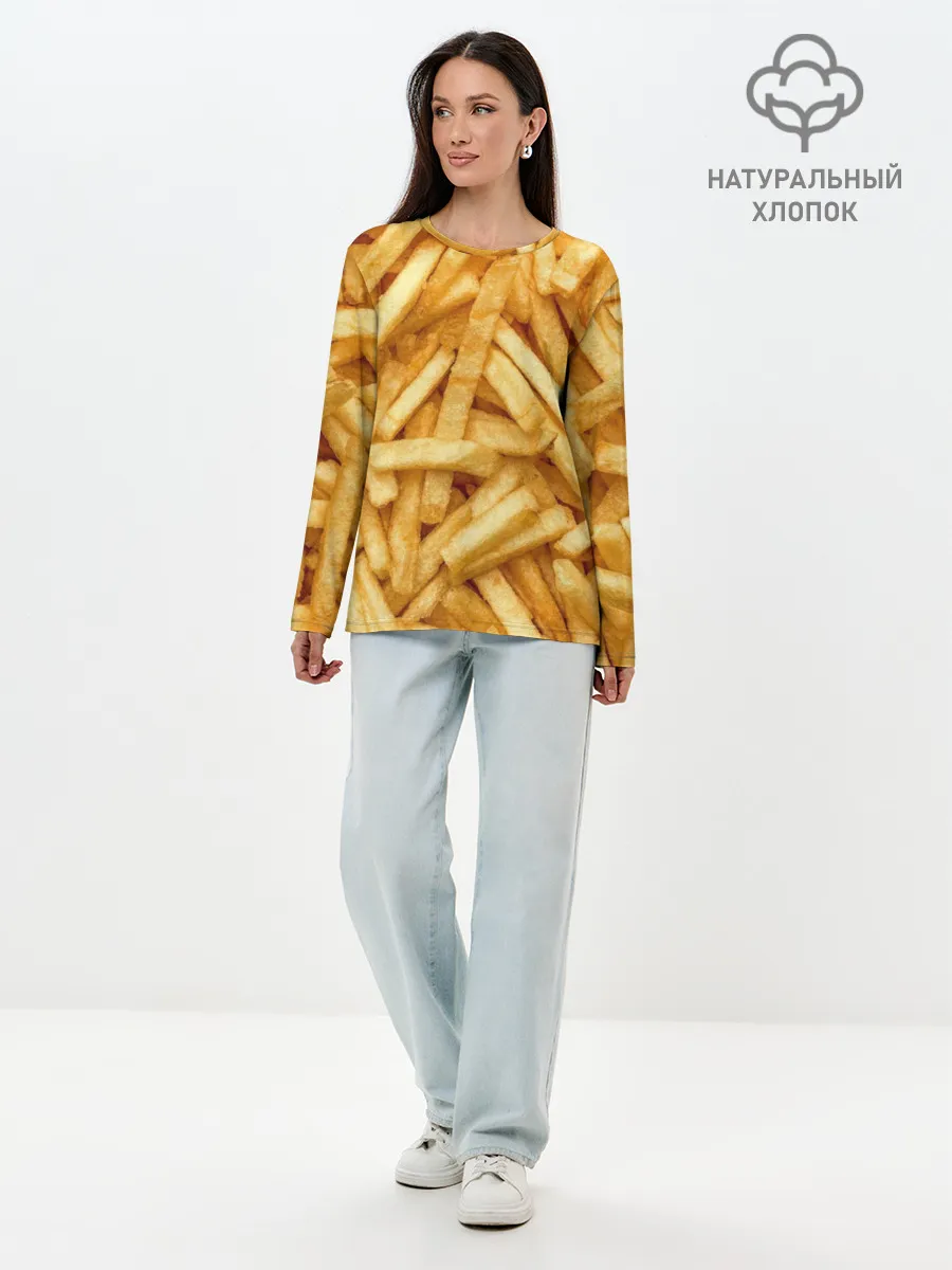 Лонгслив женский. Хлопок / Картошка фри/Фастфуд