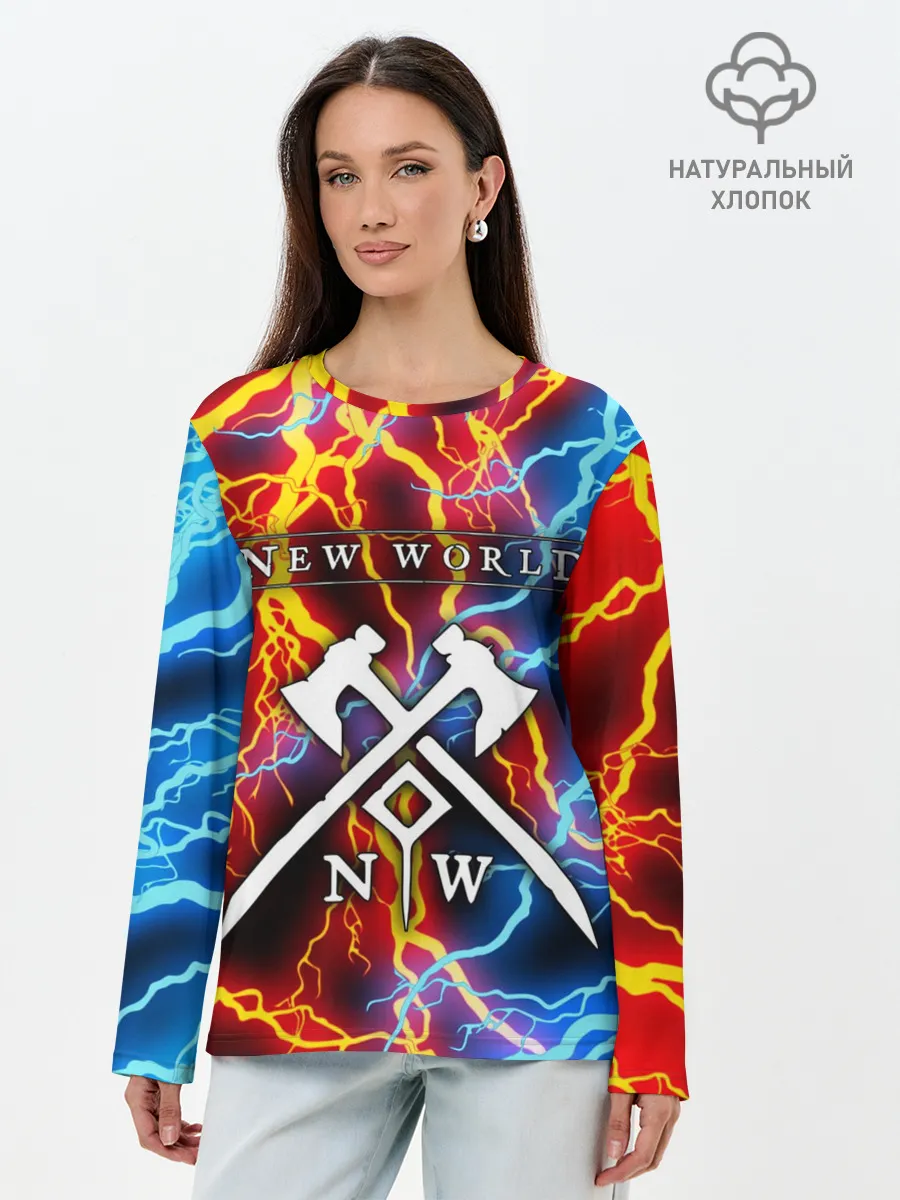 Лонгслив женский. Хлопок / NEW WORLD / НЬЮ ВОРЛД / МОЛНИИ