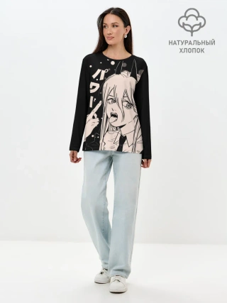 Лонгслив женский. Хлопок / Пауэр, Человек-бензопила