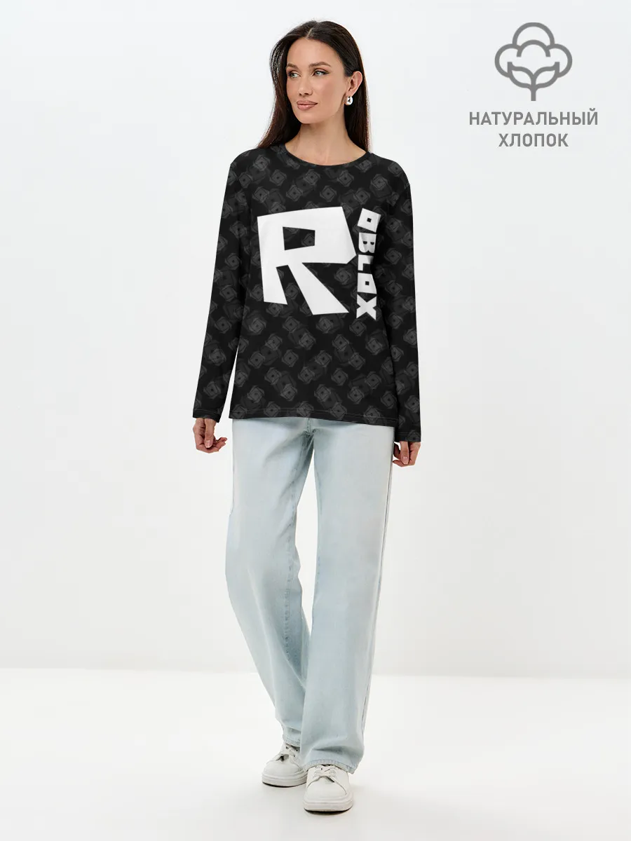 Лонгслив женский. Хлопок / РОБЛОКС ПАТТЕРН ЛОГОТИП